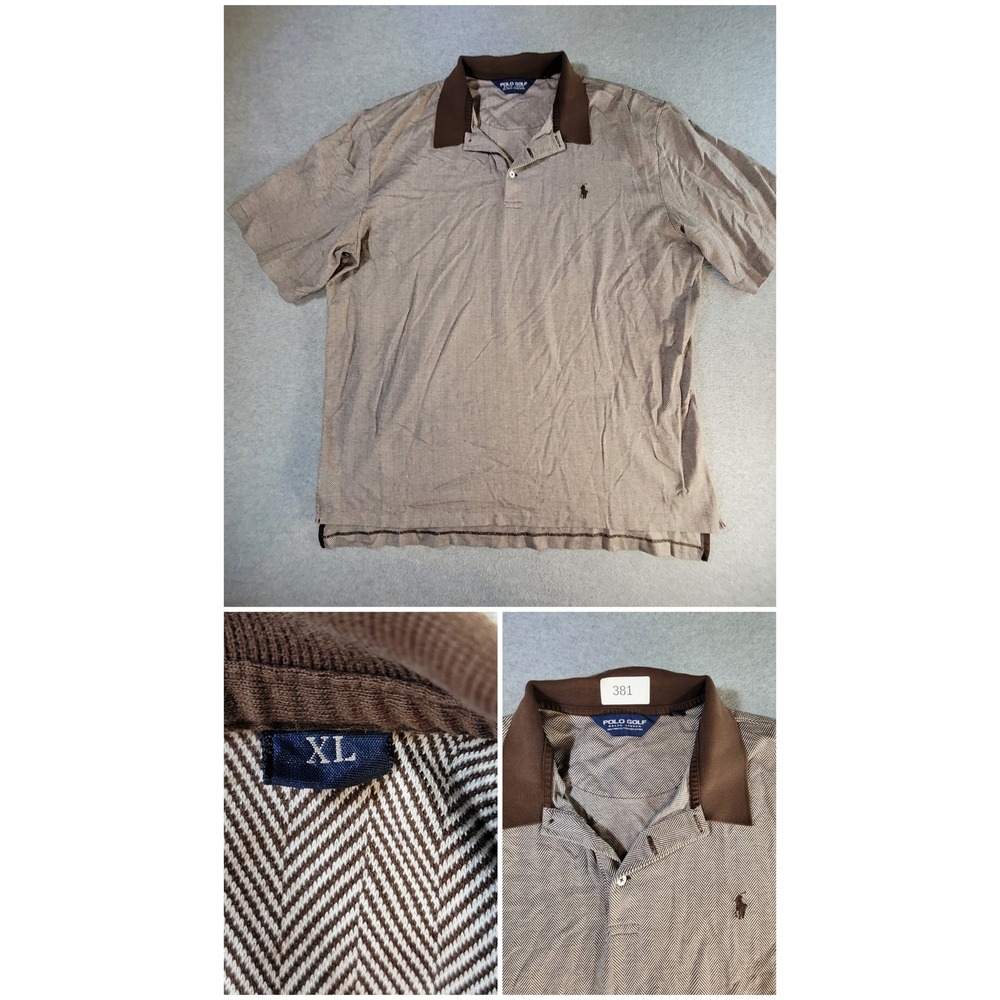 Polo Golf Ralph Lauren Mens XL Brown Herringbone Pima Cotton Polo Shirt